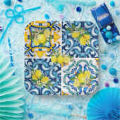 Zwarte Siciliaanse Tegels Citrus Lemons Papieren Bordje (Feest)