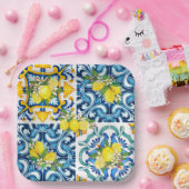 Zwarte Siciliaanse Tegels Citrus Lemons Papieren Bordje (Feest)