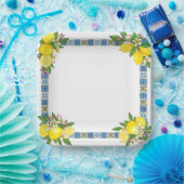 Zwarte Siciliaanse Tegels Citrus Lemons Papieren Bordje (Feest)