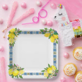 Zwarte Siciliaanse Tegels Citrus Lemons Papieren Bordje (Feest)