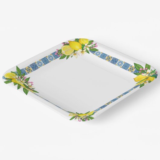 Zwarte Siciliaanse Tegels Citrus Lemons Papieren Bordje (Gebogen)