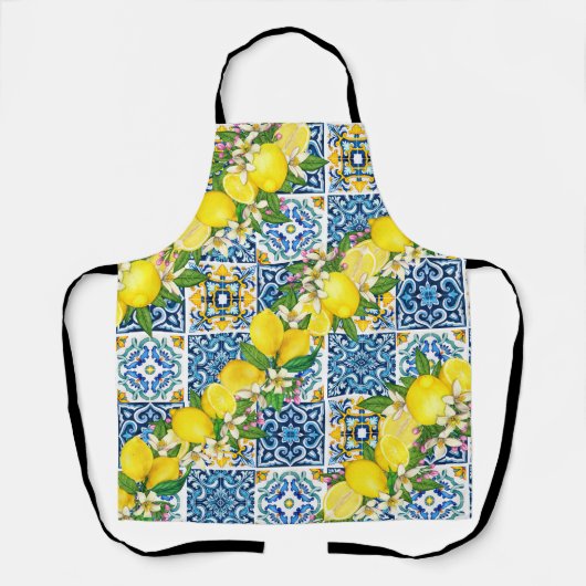 Zwarte Siciliaanse Tegels Citrus Lemons Schort (Voorkant)