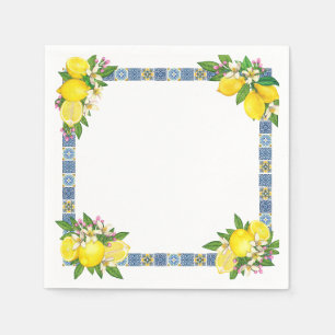 Zwarte Siciliaanse Tegels Citrus Lemons Servet