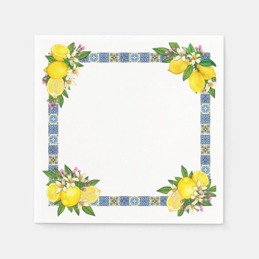 Zwarte Siciliaanse Tegels Citrus Lemons Servet (Voorkant)