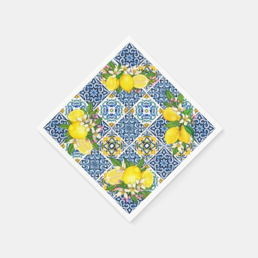 Zwarte Siciliaanse Tegels Citrus Lemons Servet (Hoek)