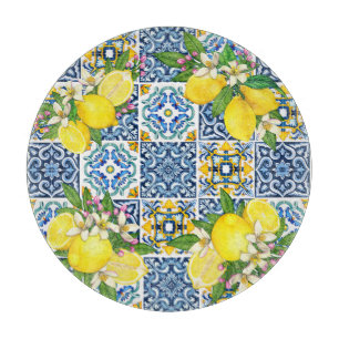Zwarte Siciliaanse Tegels Citrus Lemons Snijplank