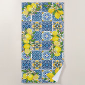 Zwarte Siciliaanse Tegels Citrus Lemons Strandlaken (Voorkant)