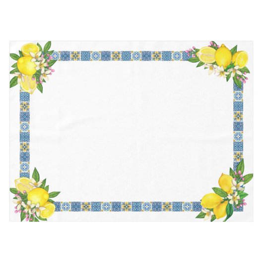 Zwarte Siciliaanse Tegels Citrus Lemons Tafelkleed (Voorkant (Horizontaal))
