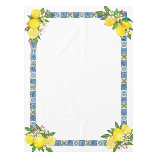 Zwarte Siciliaanse Tegels Citrus Lemons Tafelkleed (Voorkant)