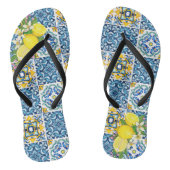 Zwarte Siciliaanse Tegels Citrus Lemons Teenslippers (Voetbed)
