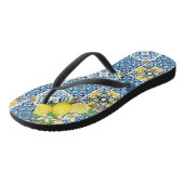 Zwarte Siciliaanse Tegels Citrus Lemons Teenslippers (Schuin)