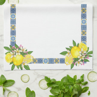 Zwarte Siciliaanse Tegels Citrus Lemons Theedoek