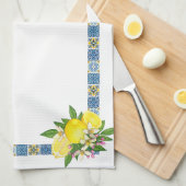 Zwarte Siciliaanse Tegels Citrus Lemons Theedoek (Quarter Fold)