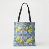 Zwarte Siciliaanse Tegels Citrus Lemons Tote Bag (Voorkant)