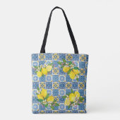 Zwarte Siciliaanse Tegels Citrus Lemons Tote Bag (Achterkant)
