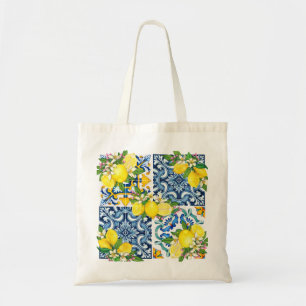 Zwarte Siciliaanse Tegels Citrus Lemons Tote Bag