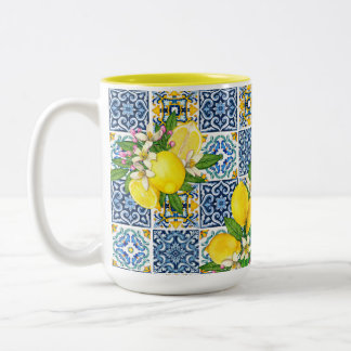 Zwarte Siciliaanse Tegels Citrus Lemons Tweekleurige Koffiemok