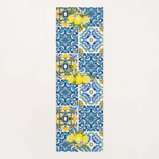 Zwarte Siciliaanse Tegels Citrus Lemons Yogamat