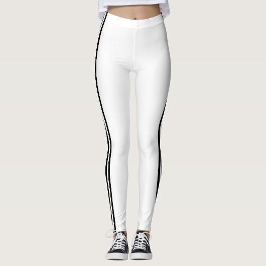 Zwarte Side Stripe Witte Leggings Aangepaste kleur (Voorkant)