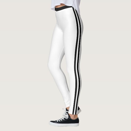 Zwarte Side Stripe Witte Leggings - Uw kleuren (Links)