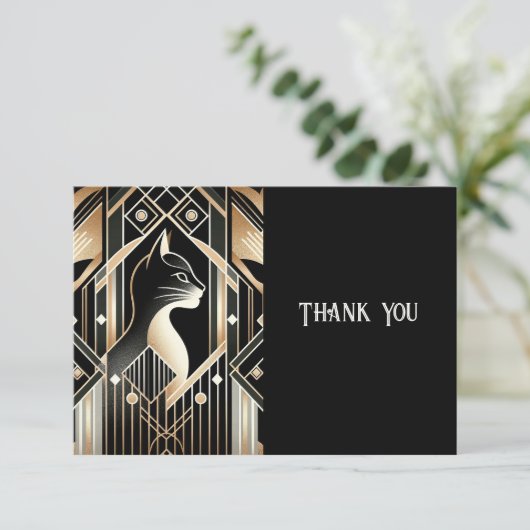 Zwarte Sieraardkat Abstracte Dankkaart Bedankkaart (Staand voorkant)