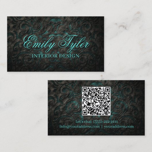 Zwarte Sierbloem Interieurontwerper Stager Visitekaartje (Voorkant / Achterkant)