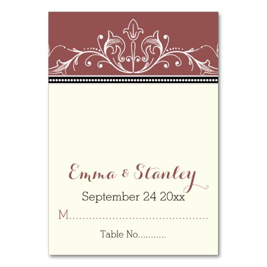 Zwarte sierborder marsala plaatskaart kaart (Voorkant)