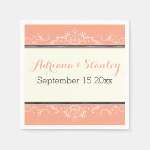 Zwarte siergrens koraal bruiloft servetten