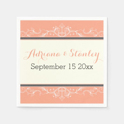 Zwarte siergrens koraal bruiloft servetten (Voorkant)