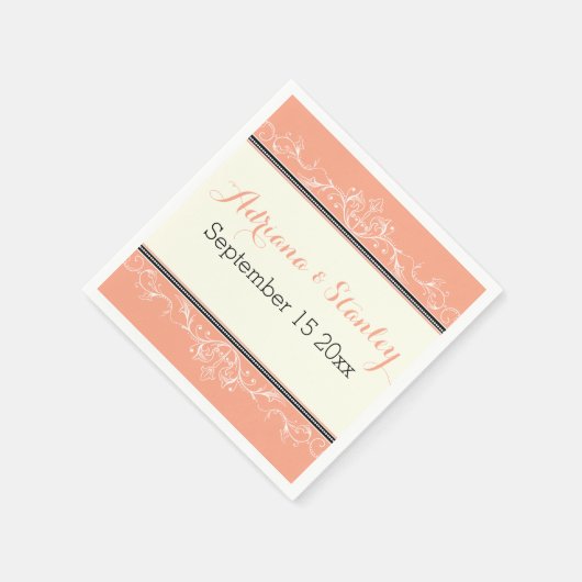 Zwarte siergrens koraal bruiloft servetten (Hoek)