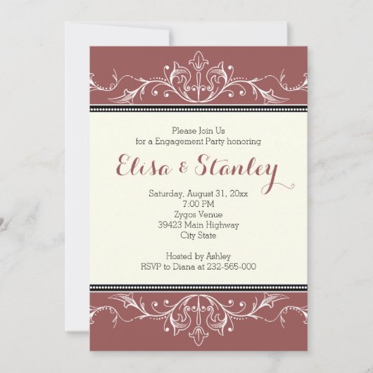 Zwarte siergrens marsala verlovingsfeest kaart (Voorkant)