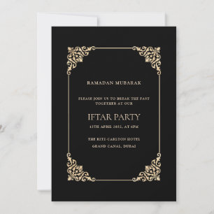 Zwarte Sierlijke Barok Gouden Script Iftar Feest Kaart