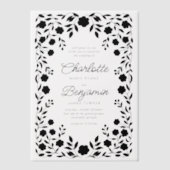 Zwarte Sierlijke Bloemrand Frame Bruiloft  Vellum Uitnodigingen (Voorkant)