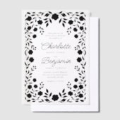 Zwarte Sierlijke Bloemrand Frame Bruiloft  Vellum Uitnodigingen (Offset)