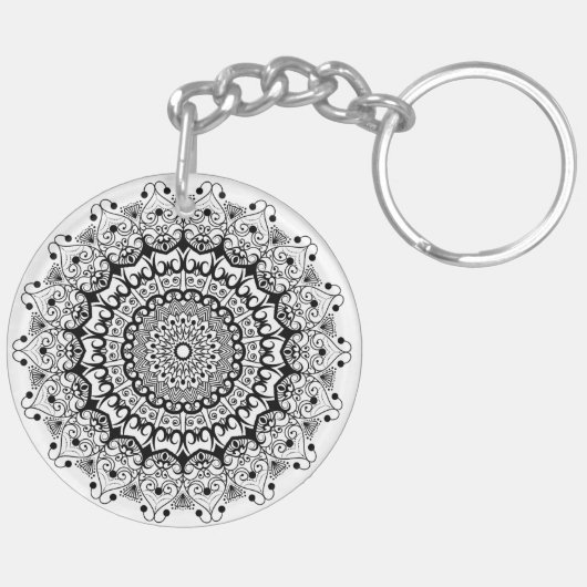 Zwarte sierlijke mandal cirkel sleutelhanger (Achterkant Links)