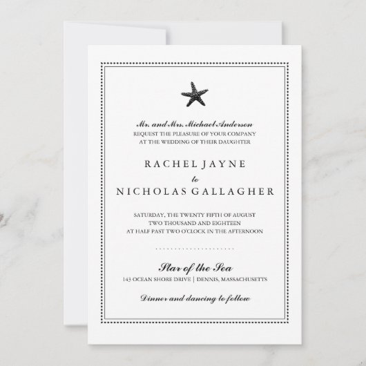 Zwarte sierlijke zeester | Bruiloft Kaart (Voorkant)