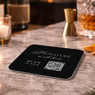 Zwarte Signature Cocktail QR Code Trouwfeest Onder Kartonnen Onderzetters