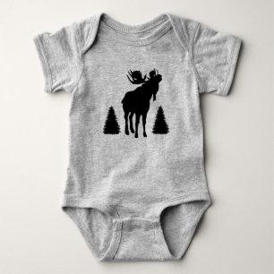 Zwarte Silhouet Bull Moose Dennenbomen Romper