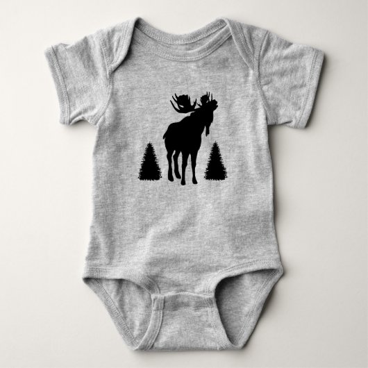 Zwarte Silhouet Bull Moose Dennenbomen Romper (Voorkant)