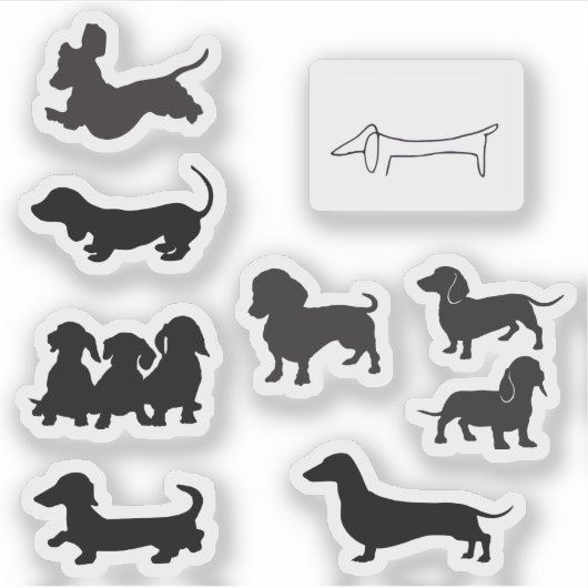 Zwarte Silhouet Dachshond Sticker (Voorkant)