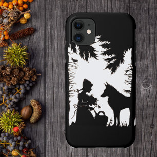 Zwarte Silhouet Rode Ridderkap Wolf Bossen Case-Mate iPhone Case