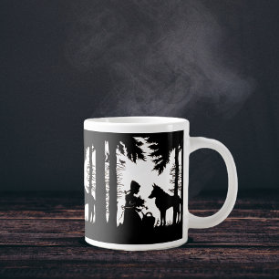 Zwarte Silhouet Rode Ridderkap Wolf Bossen Grote Koffiekop