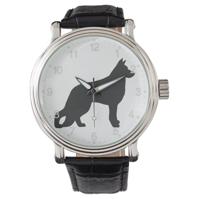 Zwarte silhouet van de Duitse herderhond Horloge (Voorkant)