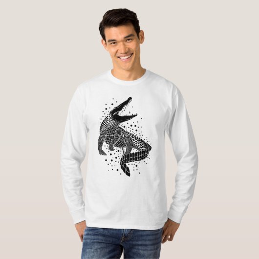 Zwarte silhouet van een krokodil t-shirt (Voorkant volledig)