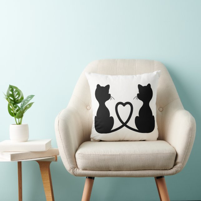 Zwarte Silhouet Van Twee Katten Die Van Elkaar Hou Kussen (Stoel)