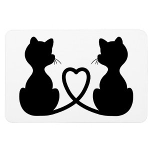 Zwarte Silhouet Van Twee Katten Verliefd Magneet