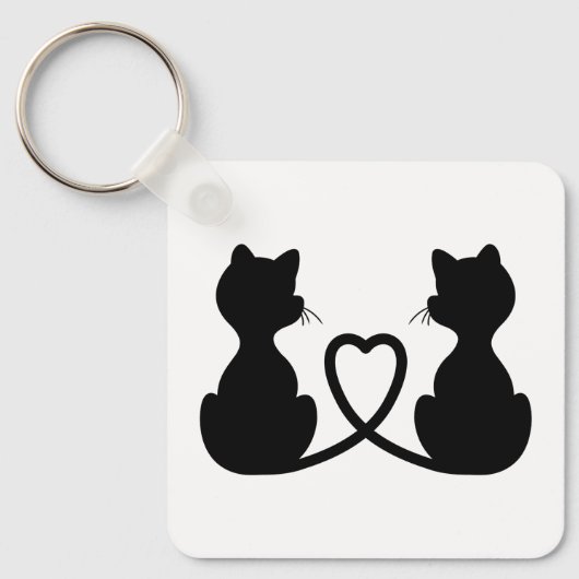 Zwarte Silhouet Van Twee Katten Verliefd Sleutelhanger (Voorkant)