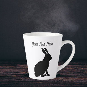 Zwarte Silhouet Zittend Konijn Zijprofiel Latte Mok