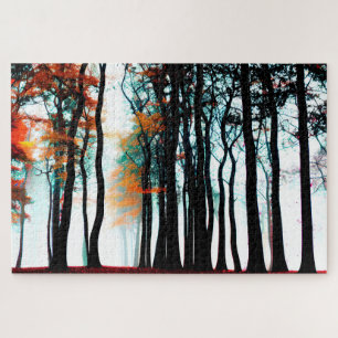 Zwarte Silhouette Bomen met Veranderende Bladeren Legpuzzel