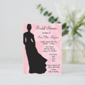 Zwarte Silhouette Bruid Roze Bloemen Achtergrond Uitnodiging Briefkaart (Staand voorkant)